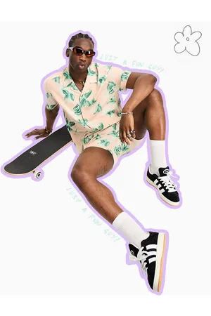 ASOS Camicia comoda in misto lino con stampa stilizzata di foglie e rever