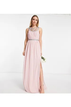 TFNC Vestito lungo premium color malva decorato sul davanti e sul retro