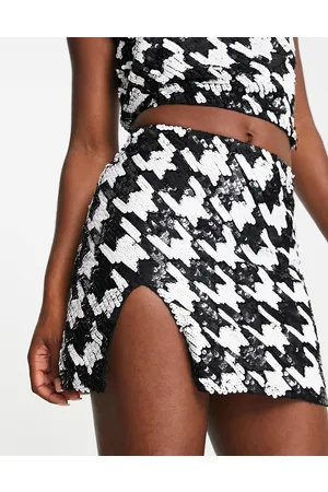Miss Selfridge Minigonna da festival premium bianca e nera con motivo pied de poule in coordinato