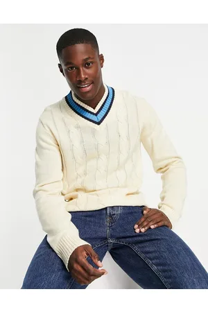 Le Breve Maglione écru a trecce stile cricket