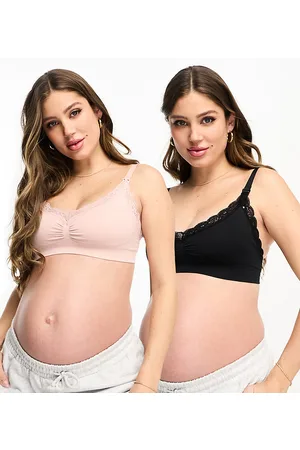 Lindex Mom - Confezione da 2 reggiseni per allattamento senza cuciture rosa e nero con pizzo