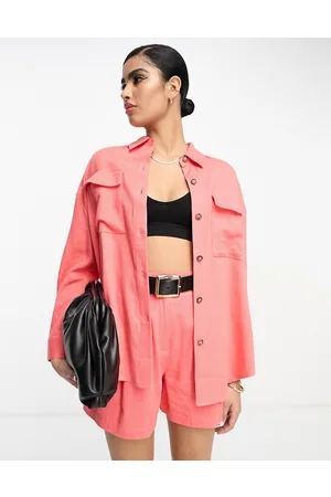 ASOS Camicia da abito multitasche in misto lino color corallo