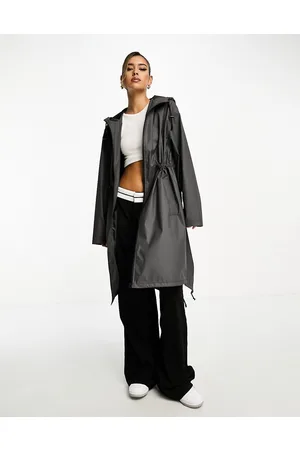 ASOS Impermeabile midi gommato antracite con taglio asimmetrico