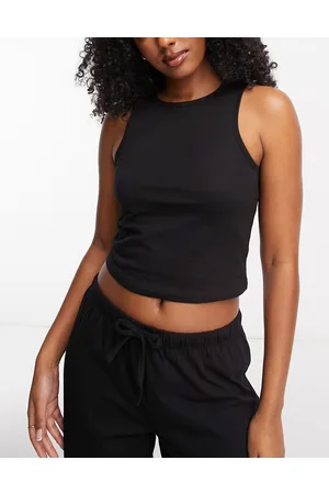 ASOS Canotta del pigiama mix & match con scollo a vogatore nera in cotone