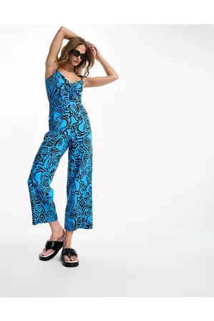Whistles Tuta jumpsuit senza maniche blu con stampa di fiori di borragine