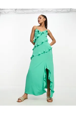 New Look Vestito midi in raso con spacco laterale e volant