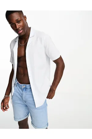 Hollister Camicia a maniche corte in seersucker azzurro a righe con colletto a rever