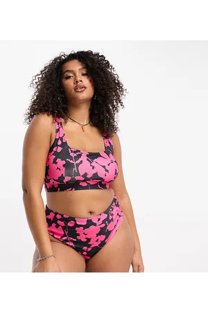 Reclaimed PLUS - Top bikini rosa pop a fiori con scollo squadrato