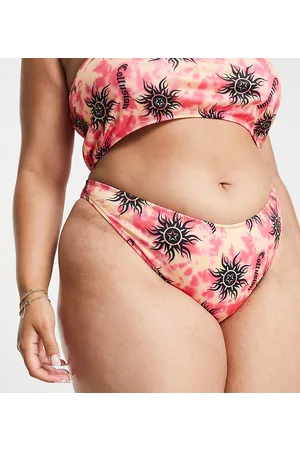 COLLUSION Plus - Slip bikini rosa tie-dye con stampa di sole