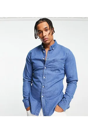 ASOS Camicia di jeans slim in lavaggio medio