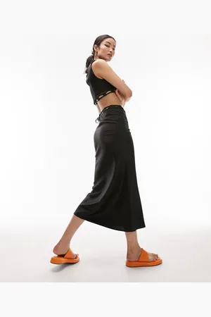 Topshop Gonna lunga nera con dettaglio smerlato in coordinato