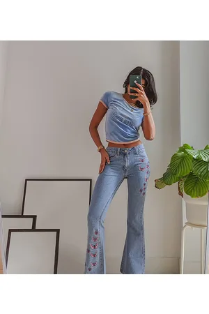 Labelrail X Pose and Repeat - Jeans a zampa a vita medio alta con farfalle applicate anni 