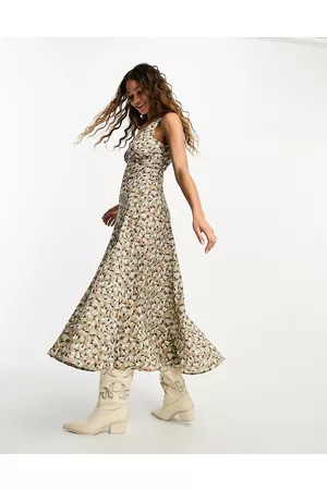 Emory Park Vestito midi a fiorellini con scollo a V profondo
