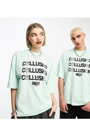 COLLUSION Unisex - T-shirt con stampa grafica con Smiley su licenza