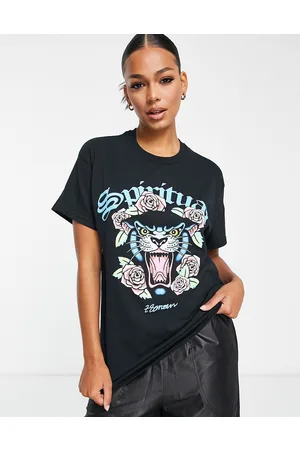 Honour HNR LDN - T-shirt oversize nera con stampa di tigre