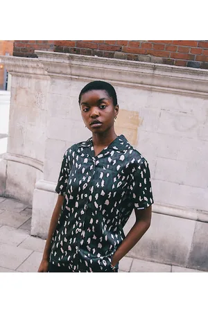 Labelrail X Notion - Camicia oversize unisex in raso con stampa leopardata