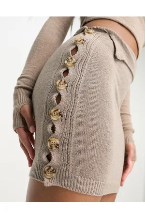Missyempire Minigonna in maglia color talpa con bottoni in coordinato