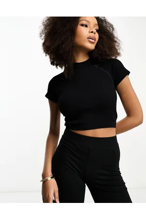 ASOS Maglietta girocollo ristretta a coste senza cuciture nera