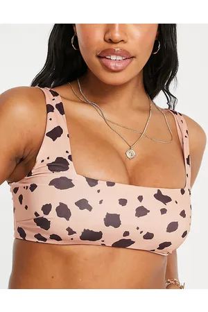 ASOS Coppe Grandi - Mix and Match - Crop top bikini con scollo quadrato e stampa maculata colore neutro