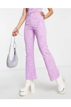 Zemeta Pantaloni a zampa a vita alta con zip sul davanti in camoscio sintetico effetto coccodrillo in coordinato