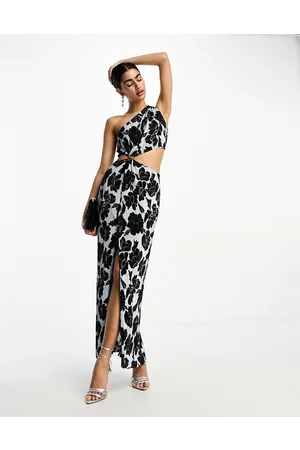 ASOS Vestito lungo monospalla stampato con cut-out in vita