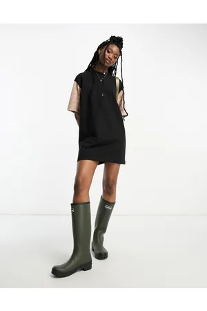 Barbour X ASOS - Vestito T-shirt nero con maniche a quadri scozzesi