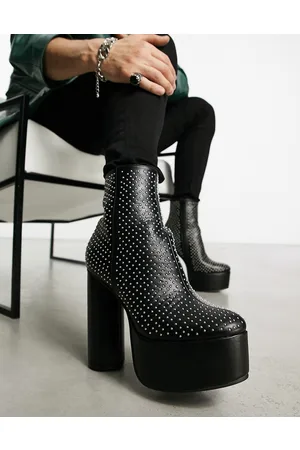 ASOS Stivaletti Chelsea con tacco e plateau in pelle sintetica nera con borchie