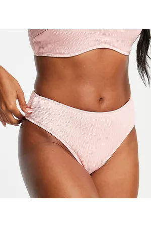 Ivory Rose Taglie Comode - Slip bikini a vita alta mix and match cipria sgambati in tessuto stropicciato