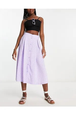 Monki Gonna midi con bottoni lilla a fiorellini