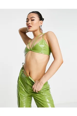 Missyempire Top con fascette in vinile oliva in coordinato