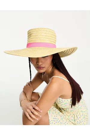 Pieces® Cappello di paglia naturale con fiocco rosa