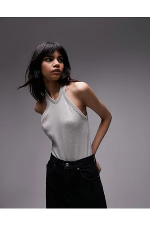 Topshop Body color avena mélange con scollo a vogatore e cut-out senza cuciture