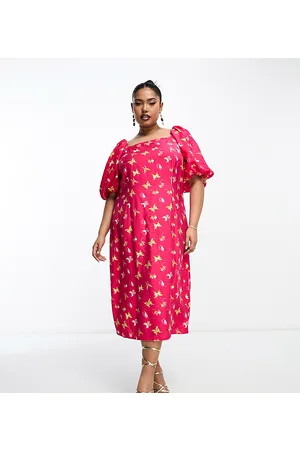 Something New Vestito midi con maniche a sbuffo e stampa di farfalle