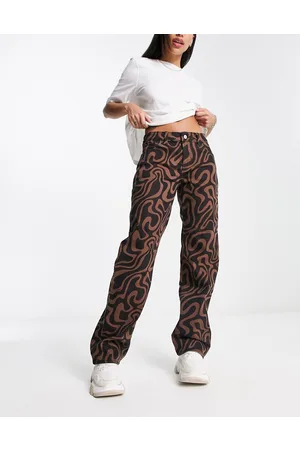 Hollister Dad jeans a vita bassa marroni e neri con stampa astratta