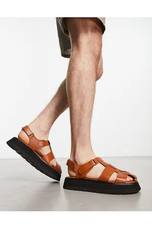 ASRA Sandy - Sandali in pelle color cuoio stile pescatore con suola spessa