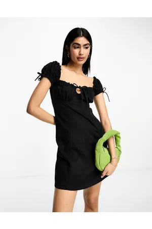 ASOS Vestito corto in denim morbido con maniche arricciate