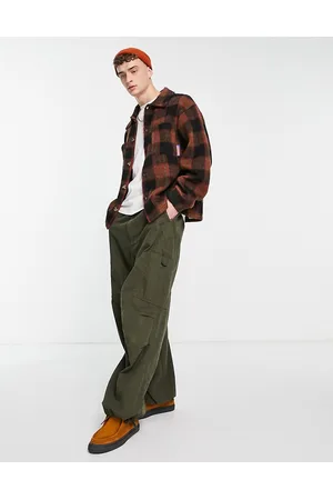 Damson Madder Camicia giacca in pile borg marrone a quadri con bottoni in coordinato