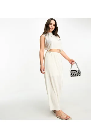 Pieces® Gonna midi plissé color crema in coordinato