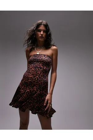 Topshop Vestito corto a fascia in jersey con stampa animalier
