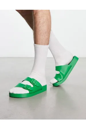 London Rebel Sliders in gomma verde mela con fibbie