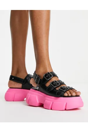 Koi Footwear KOI - Sticky Secrets - Sandali neri con suola spessa rosa