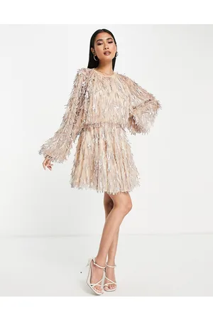 ASOS Vestito corto color cipria con paillettes a goccia e maniche a campana