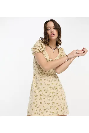 Reclaimed Vestito da giorno in lino con stampa floreale allacciato davanti e sulla schiena