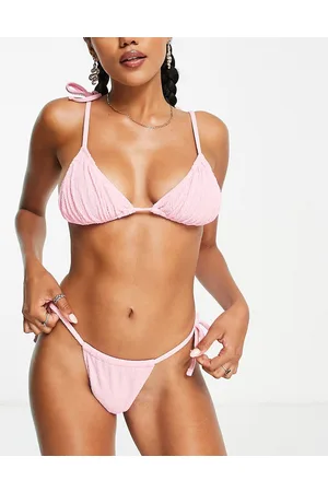 Public Desire Slip bikini sgambati in tessuto stropicciato con laccetti laterali