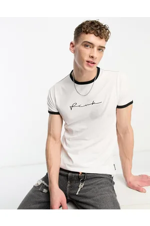 French Connection FCUK - T-shirt bianca e nera con bordi a contrasto