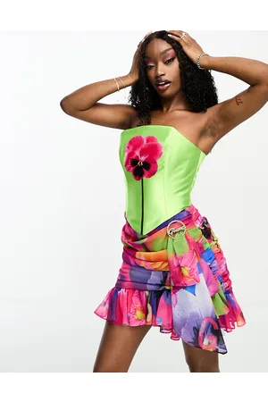 Gbemi Mia - Top a corsetto in raso fluo con fiore