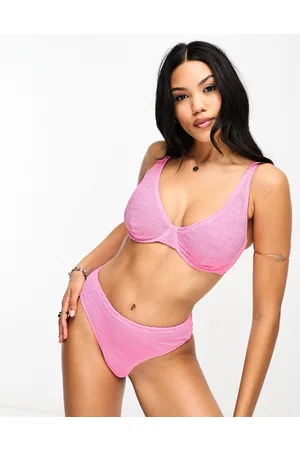 Ivory Rose Coppe Grandi - Top bikini ad apice alto acceso stropicciato con scollo rotondo