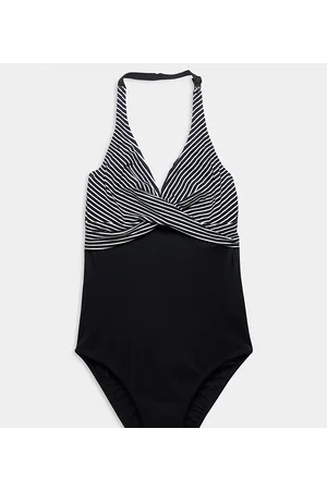 Figleaves Tall - Costume da bagno allacciato al collo con incrocio a righe