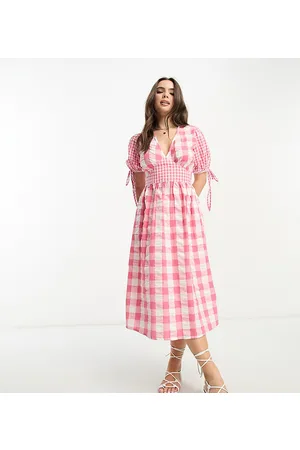 Influence Petite Vestito midi in popeline di cotone a quadretti misti