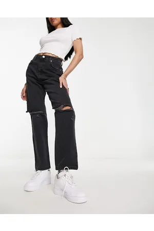 Miss Selfridge Dad jeans comodi a vita alta con strappi neri